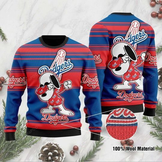 Sports Baseball Team Los Angeles Dodgers Dabbing Snoopy Ugly Christmas Sweater Adult 3D Funny Matching for family