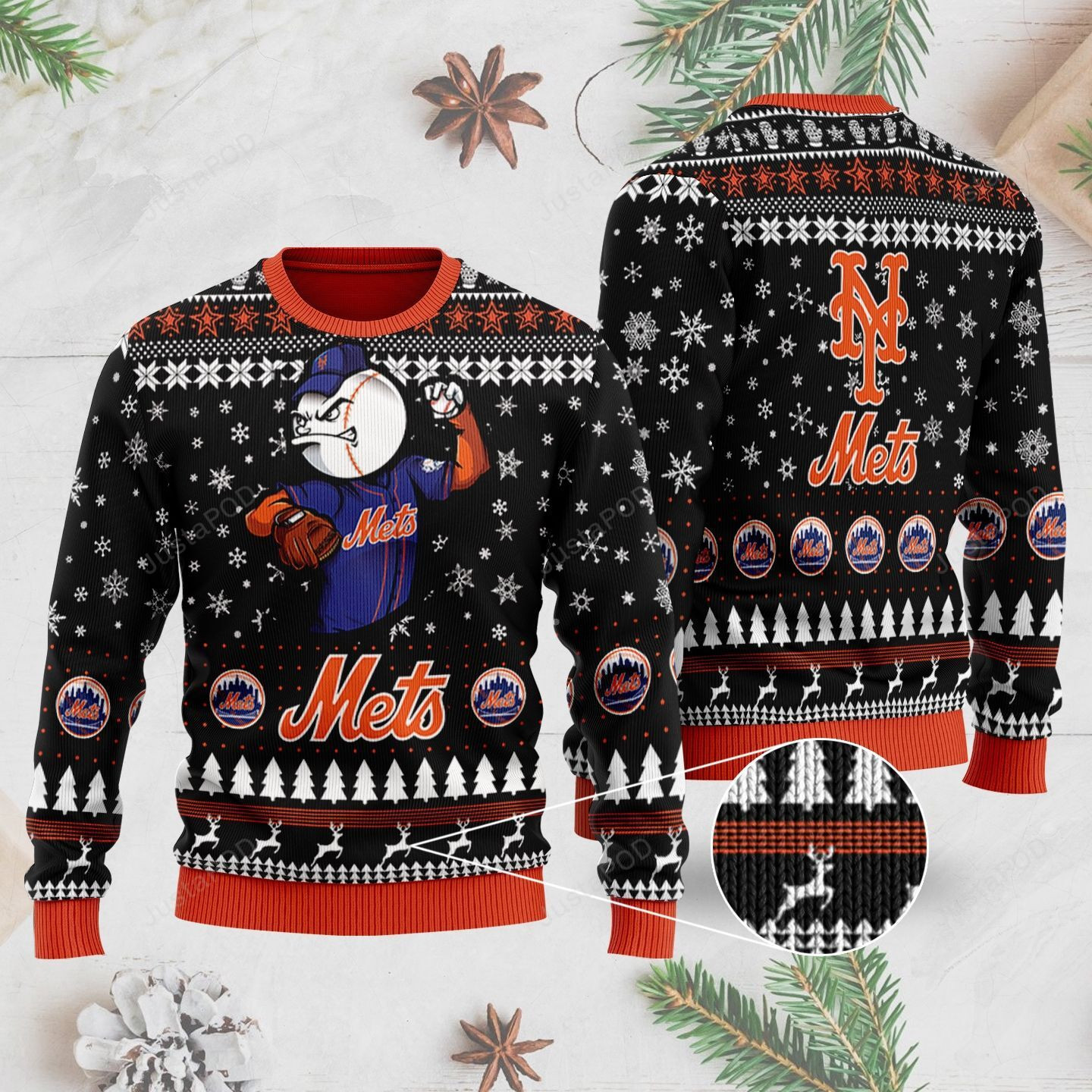 Sports Baseball Team New York Mets With The Mascot Mr. Met Ugly Christmas Sweater Adult 3D Funny Matching for family