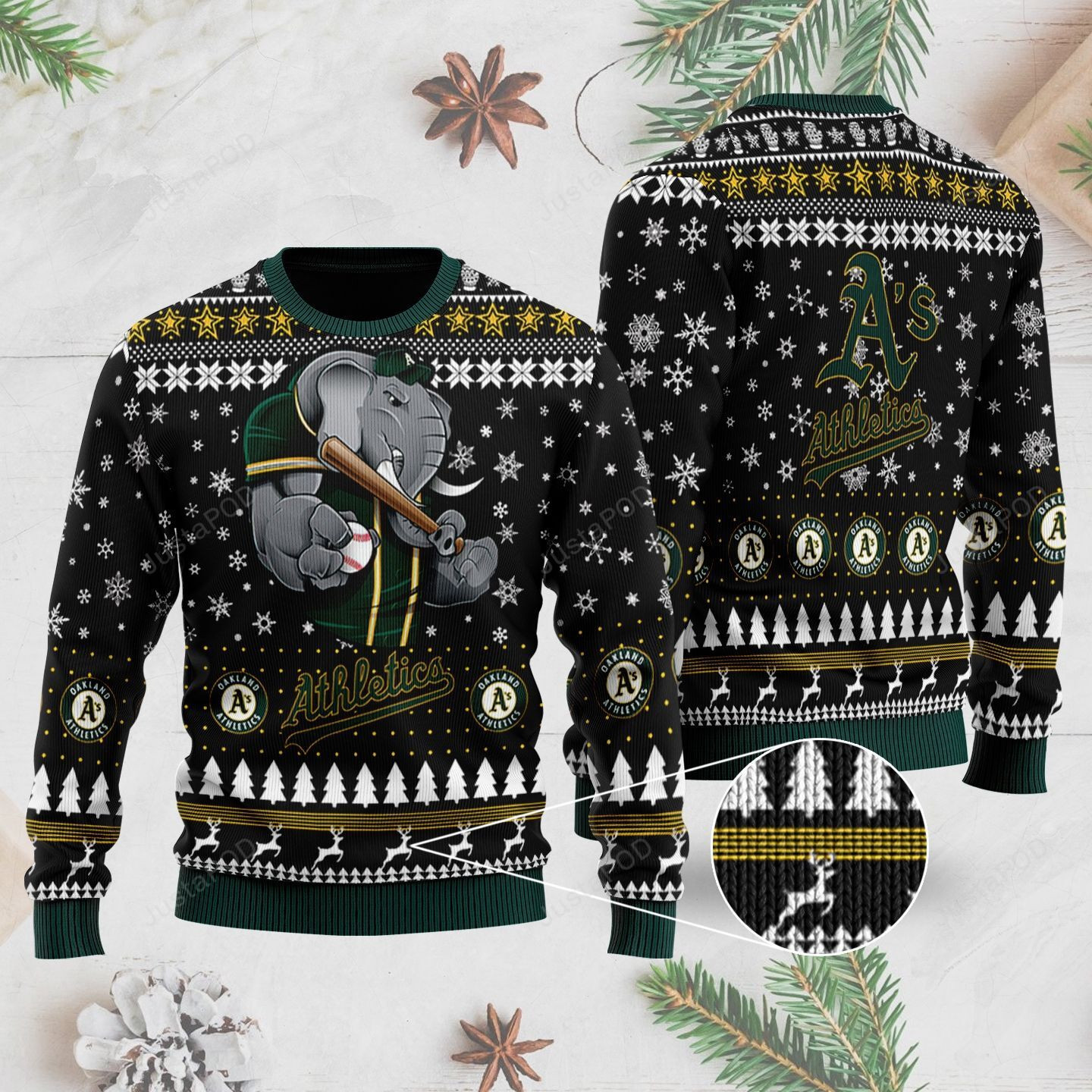 Sports Baseball Team Oakland Athletics With Stomper The Mascot Ugly Christmas Sweater Adult 3D Funny Matching for family