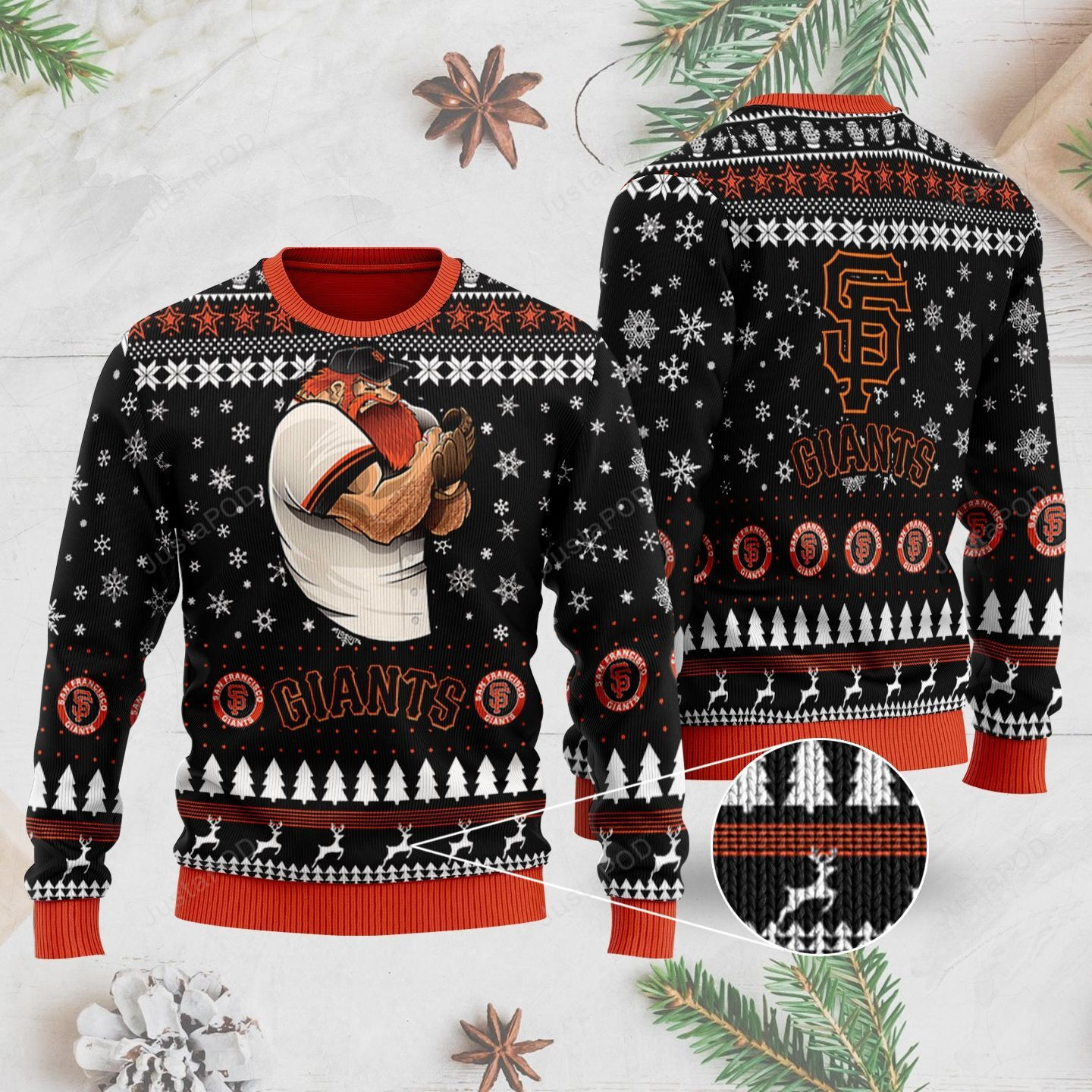 Sports Baseball Team San Francisco Giants Player Wearing Cap And Glove Ugly Christmas Sweater Adult 3D Funny Matching for family