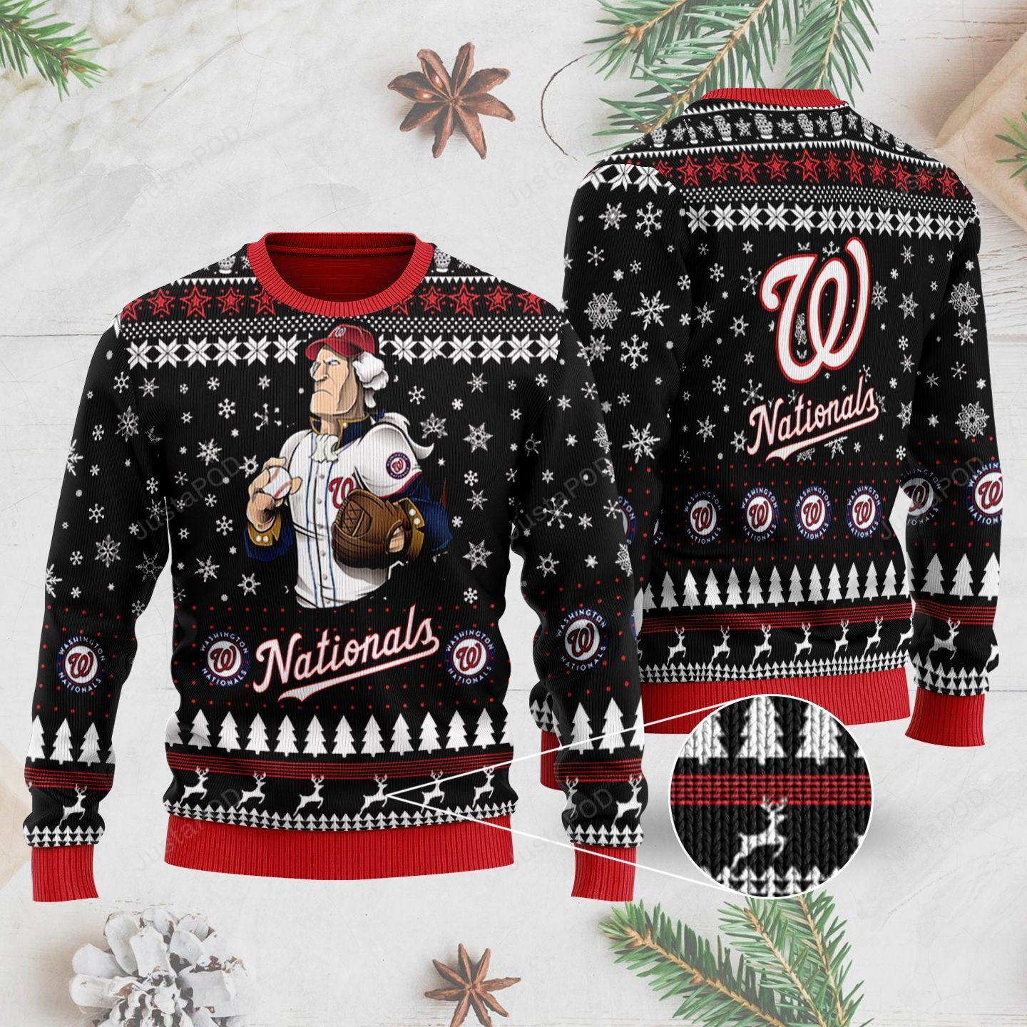 Sports Baseball Team Washington Nationals Player With Ball And Glove Ugly Christmas Sweater Adult 3D Funny Matching for family