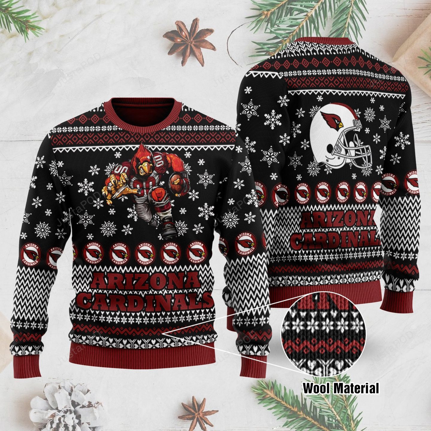 Sports Football Team Arizona Cardinals With Big Red The Mascot Ugly Christmas Sweater Adult 3D Funny Matching for family
