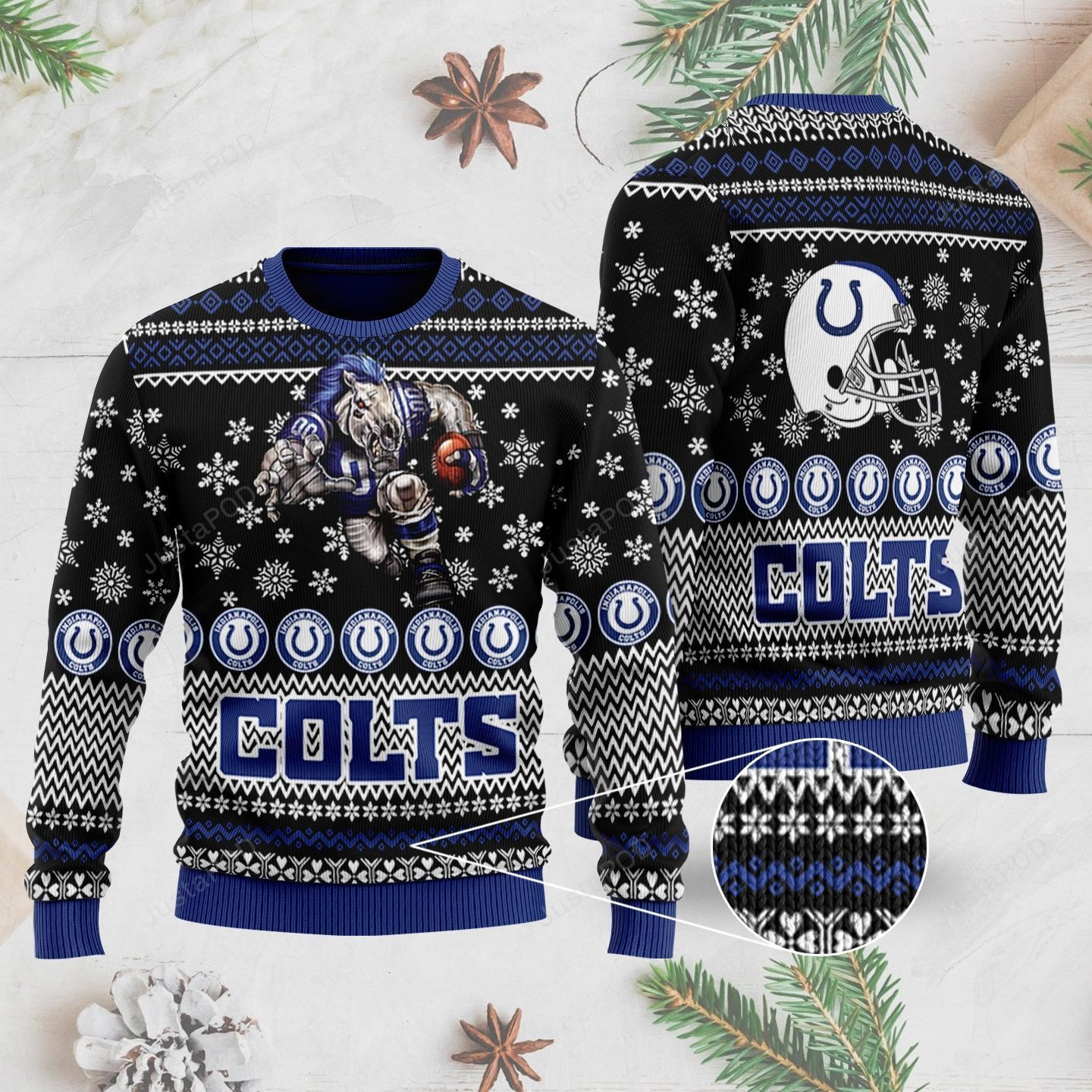 Sports Football Team Indianapolis Colts With Blue The Mascot For Football Fans Ugly Christmas Sweater Adult 3D Funny Matching for family