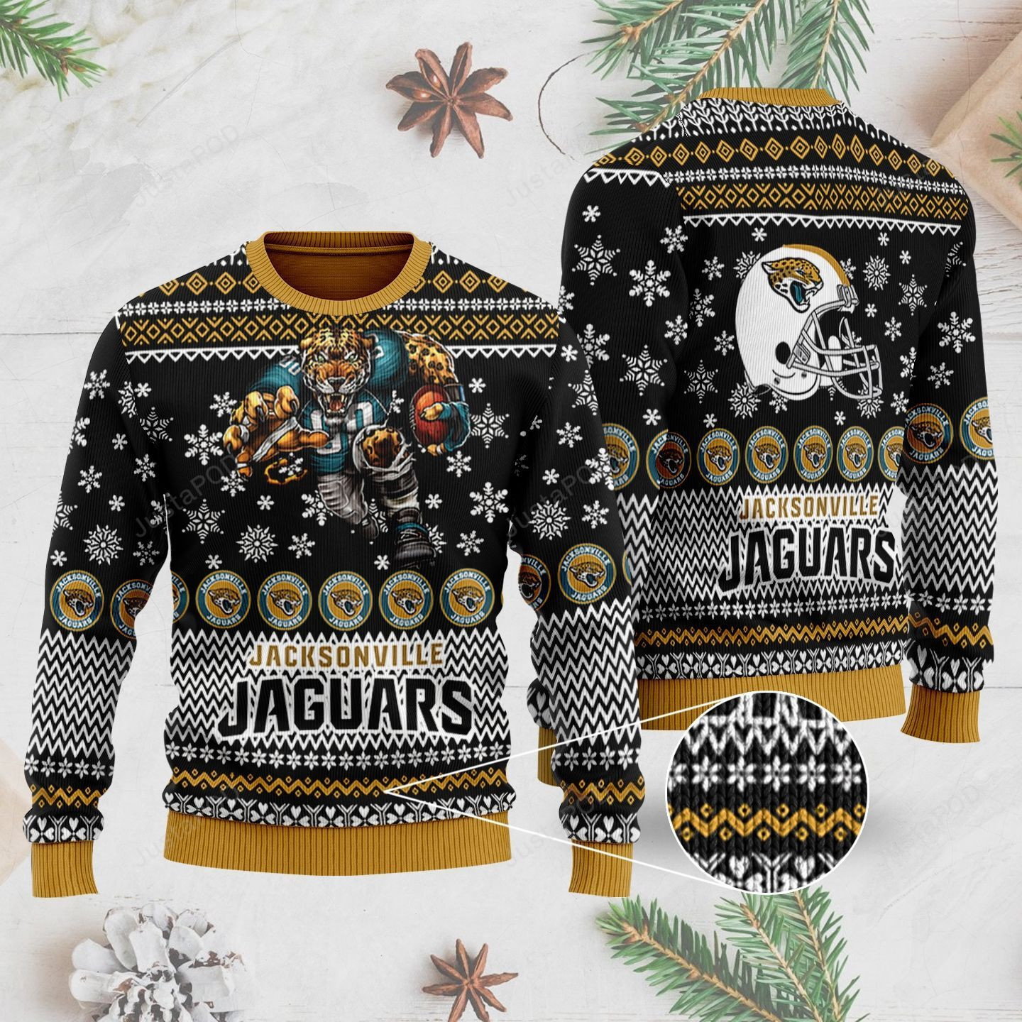 Sports Football Team Jacksonville Jaguars With The Mascot Jaxson De Ville Ugly Christmas Sweater Adult 3D Funny Matching for family