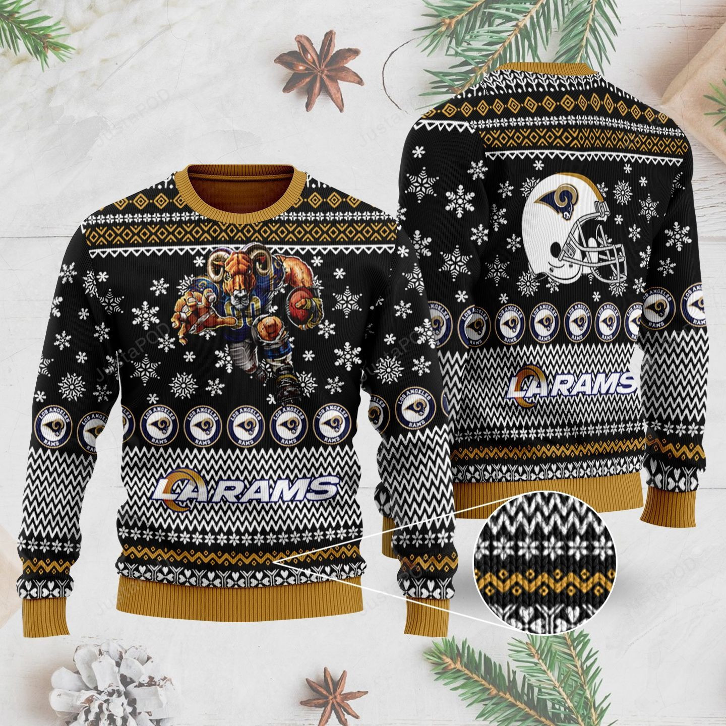 Sports Football Team Los Angeles Rams With Rampage The Mascot For Football Fans Ugly Christmas Sweater Adult 3D Funny Matching for family