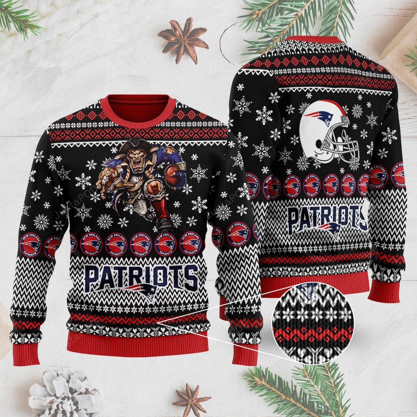 Sports Football Team New England Patriots Player With Helmet And Ball For Football Fans Ugly Christmas Sweater Adult 3D Funny Matching for family