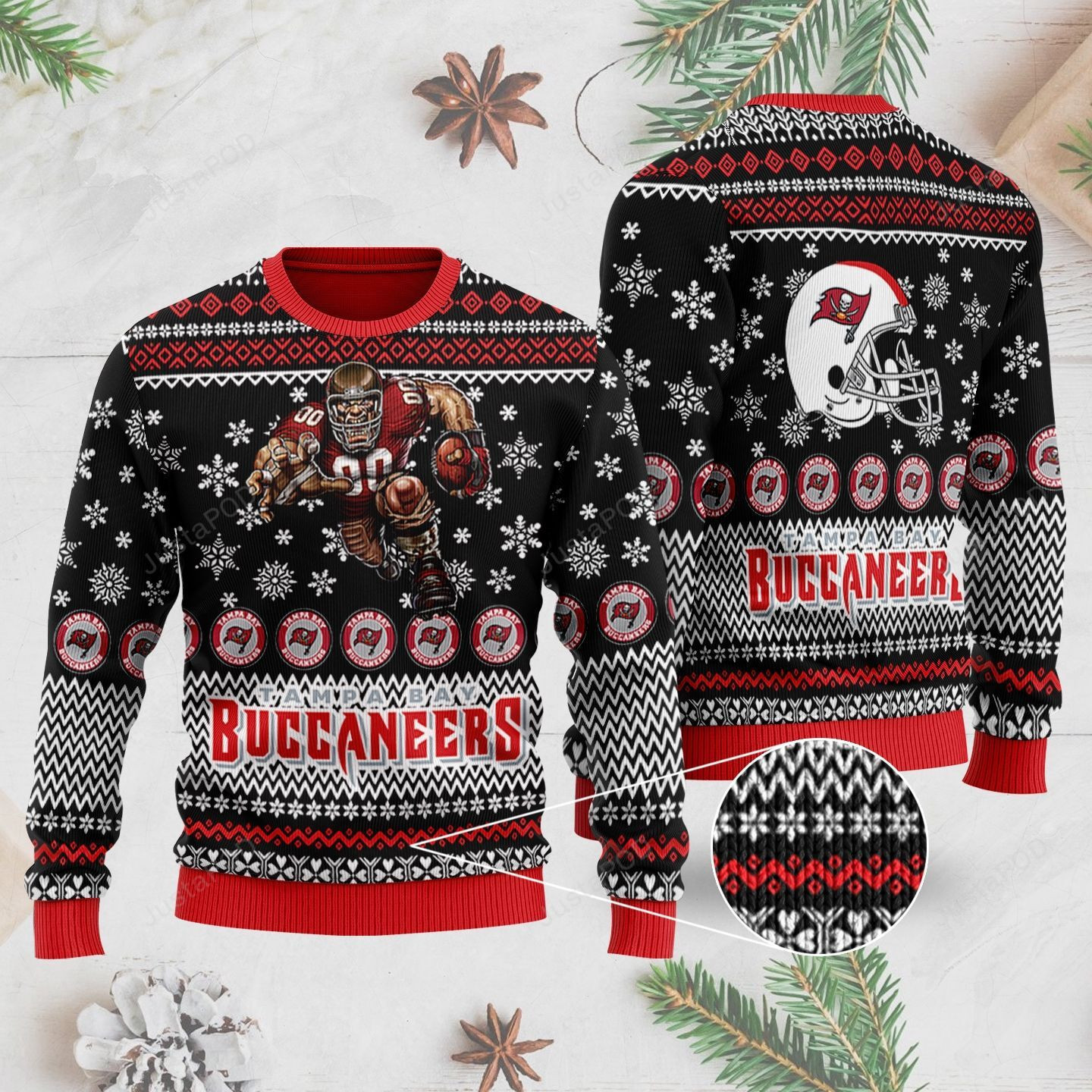 Sports Football Team Tampa Bay Buccaneers Player With Ball And Helmet Ugly Christmas Sweater Adult 3D Funny Matching for family