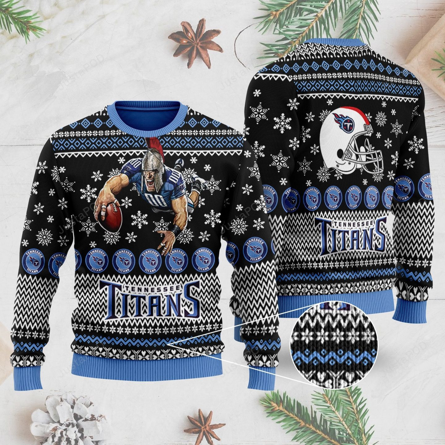 Sports Football Team Tennessee Titans Player With Football And Helmet Ugly Christmas Sweater Adult 3D Funny Matching for family