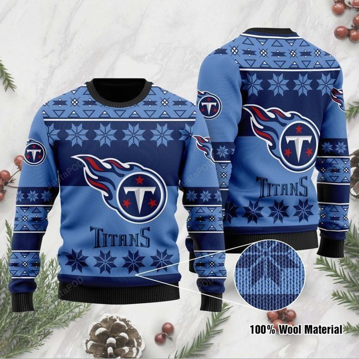 Sports Football Team Tennessee Titans With Logo Printed On The Front And Back Ugly Christmas Sweater Adult 3D Funny Matching for family