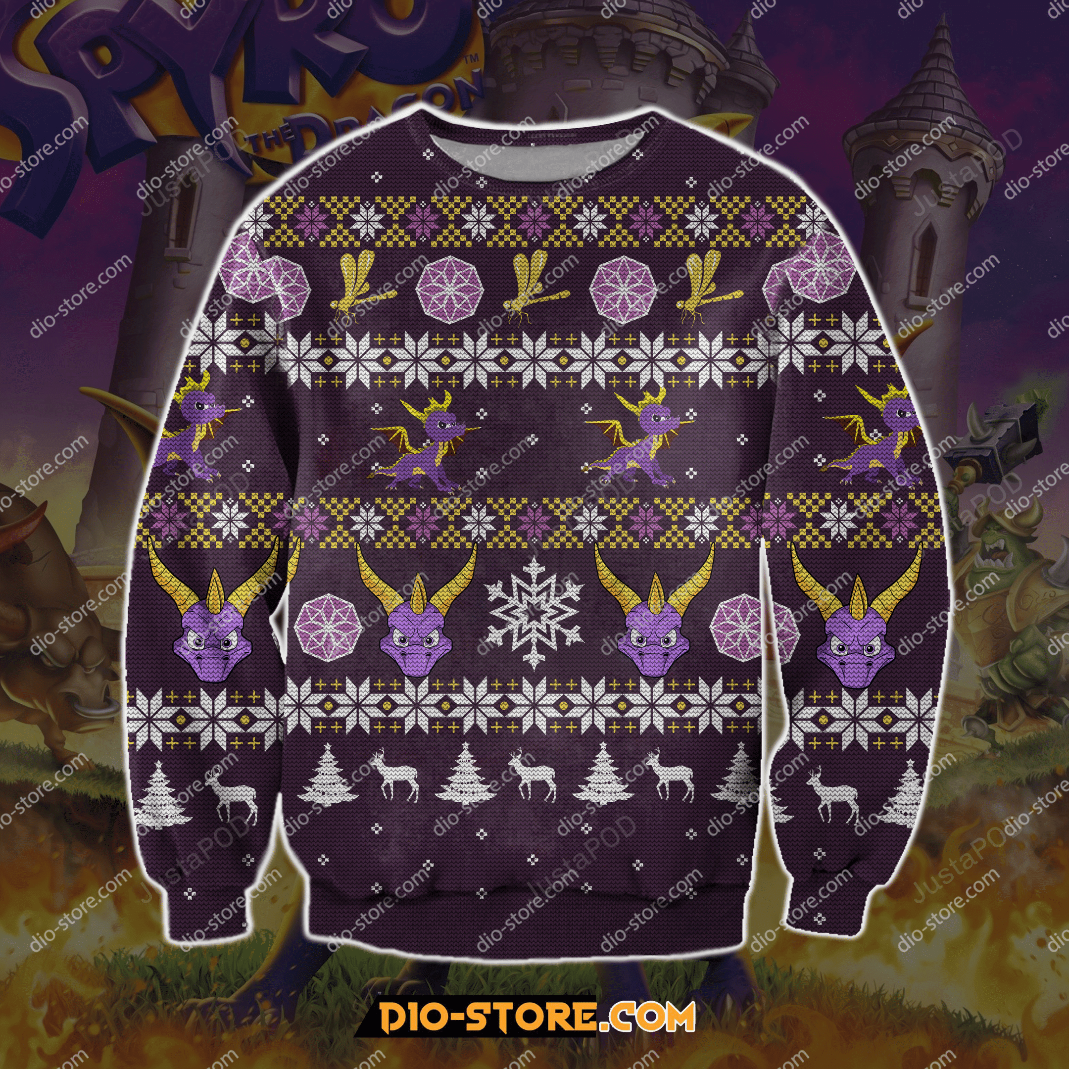 Spyro Knitting Pattern Ugly Christmas Sweater Adult 3D Funny Matching for family
