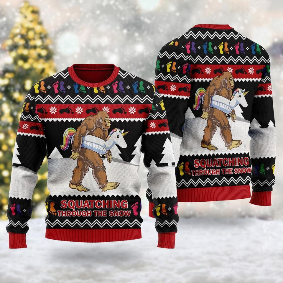 Squatching Through Snow Quotes 3D T-shirt, Funny Monster Ugly Christmas Sweater