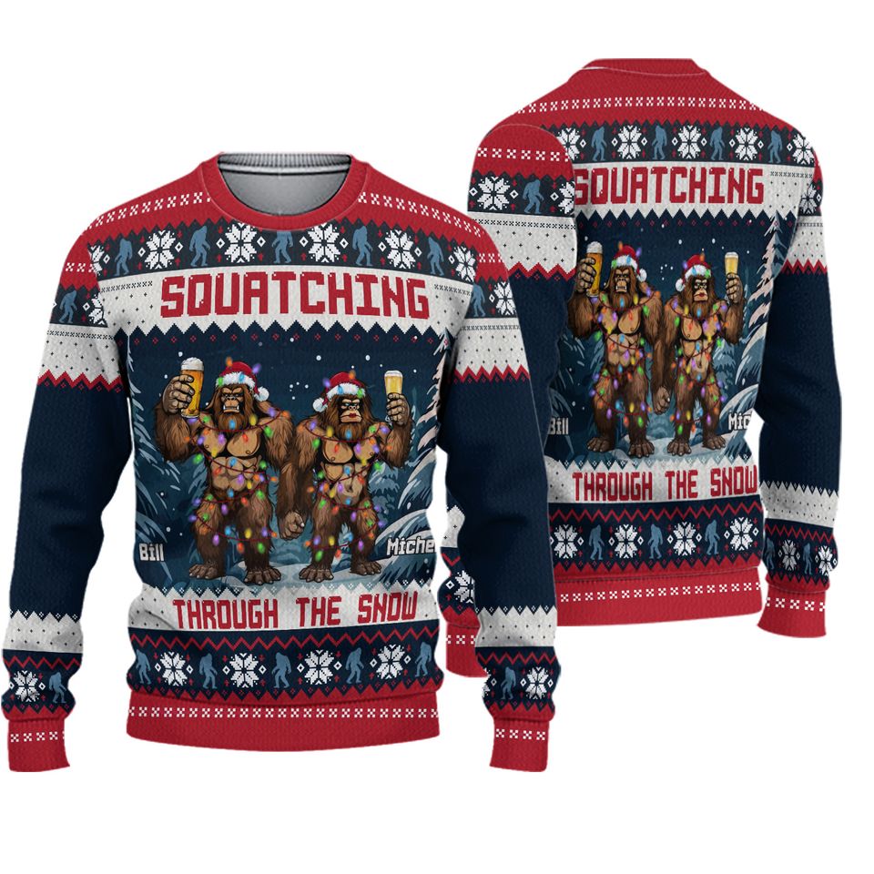 Squatching Through The Snow - Personalized Ugly Sweater