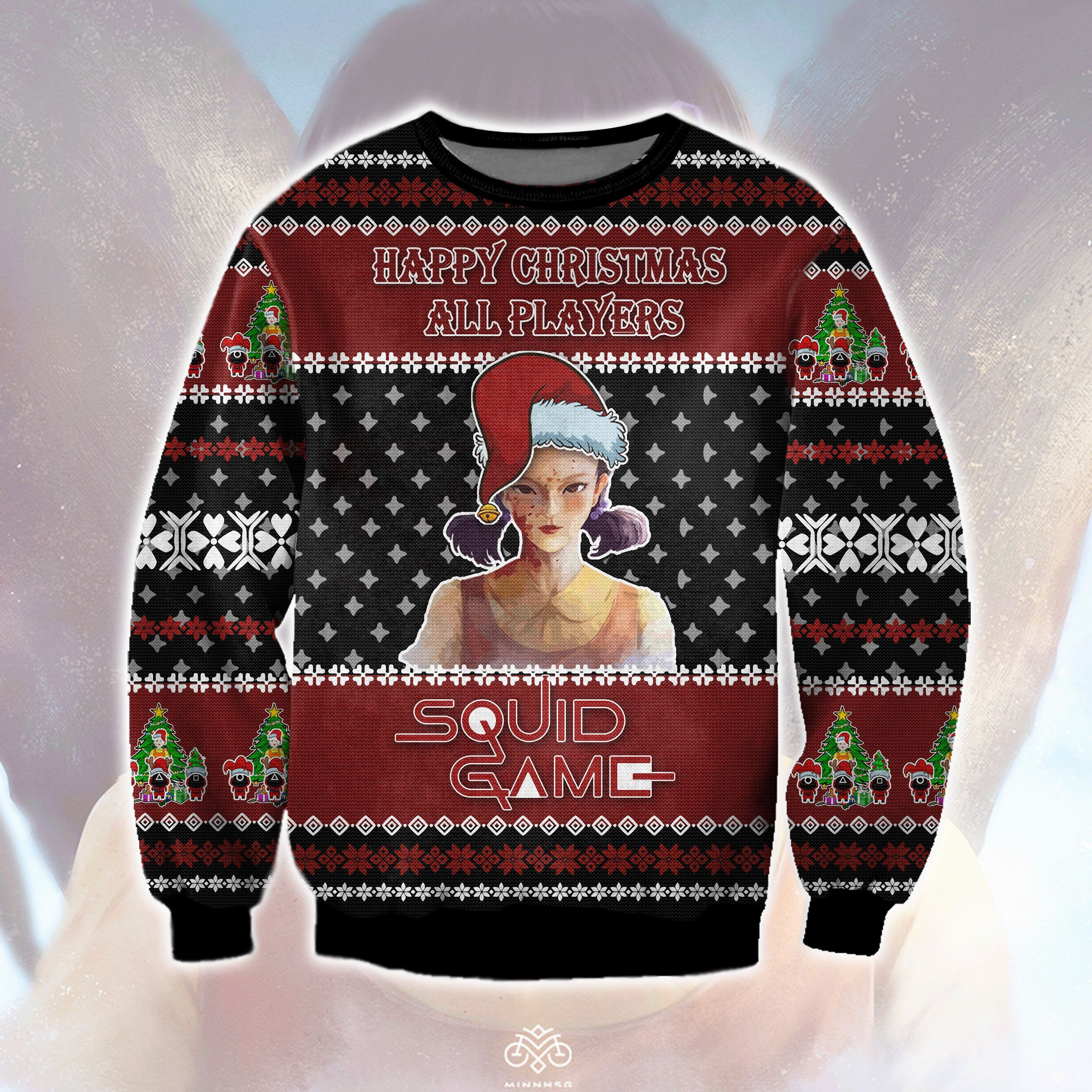 Squid Game Doll Ugly Christmas Sweater Adult 3D Funny Matching for family
