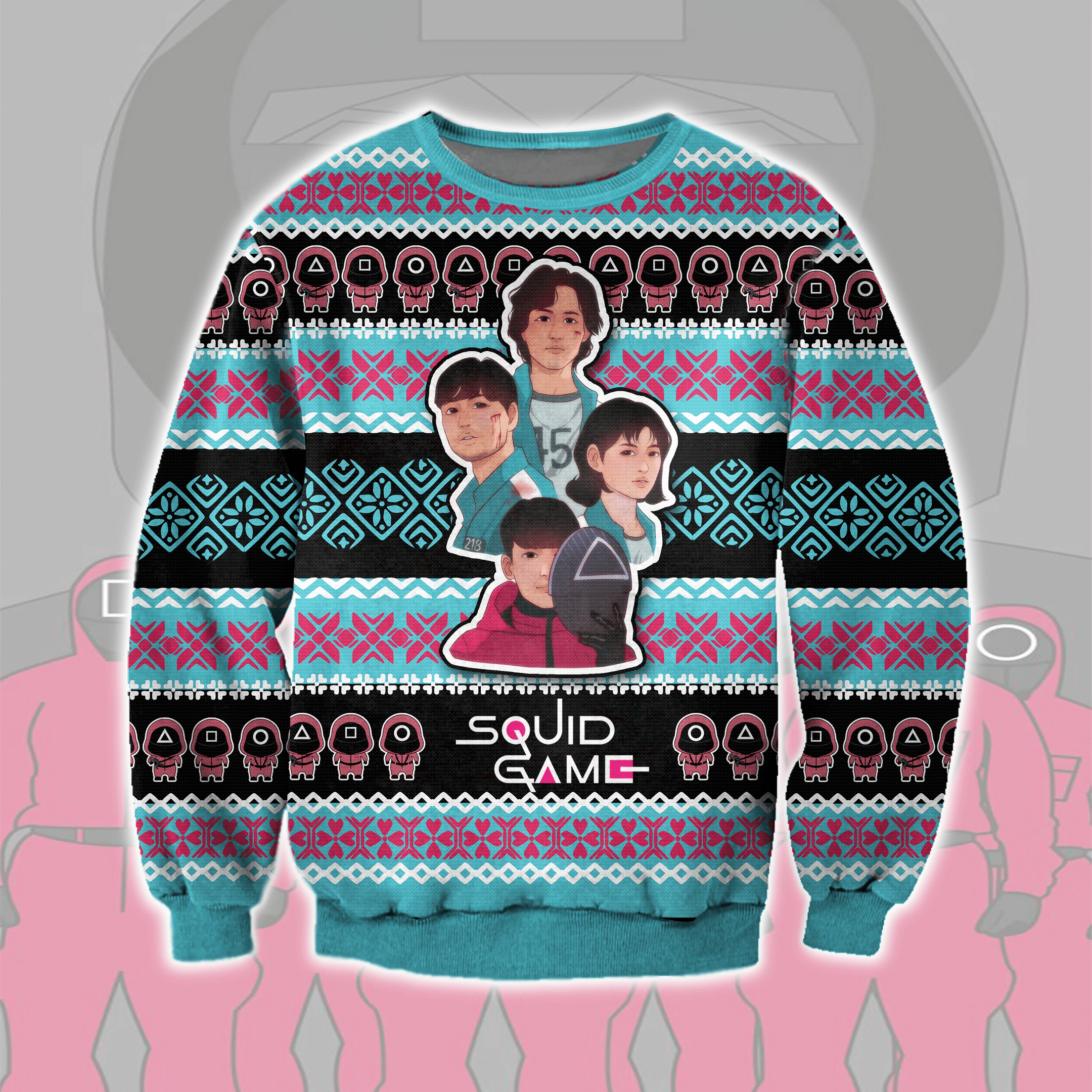 Squid Game Ugly Christmas Sweater Adult 3D Funny Matching for family 02