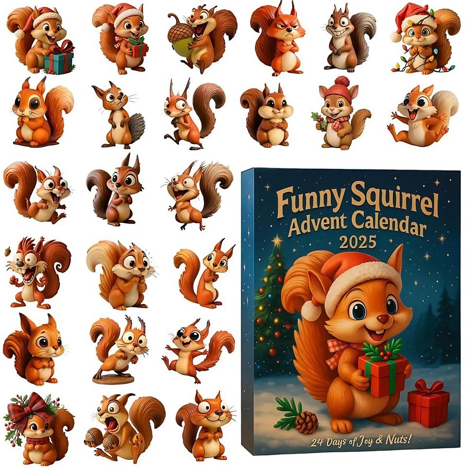 Squirrel Advent Calendar 2025, 24 Day Squirrel Figurines: Vintage Christmas Ornament Countdown