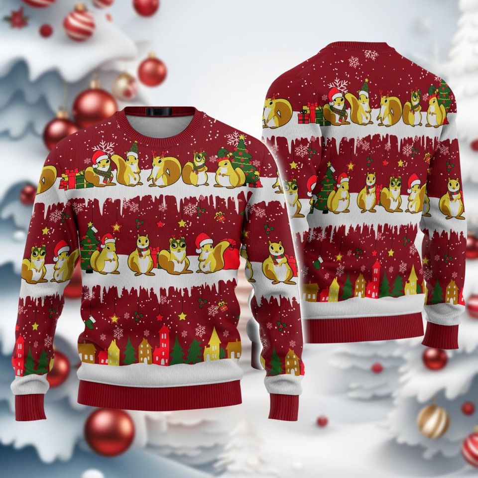 Squirrel Christmas Ugly Sweater, Cute Squirrel Xmas Ugly Sweatshirt