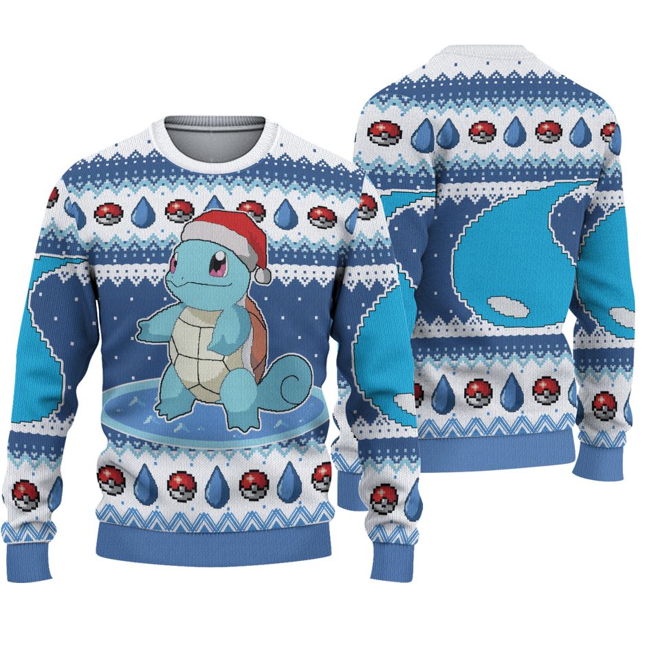Squirtle Ugly Christmas Sweater, Santa Squirtle Xmas Ugly Sweater