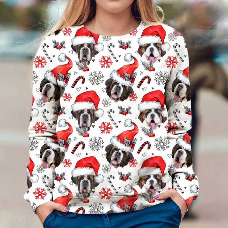 St Bernard Ugly Christmas Sweater Adult 3D Funny Matching for family