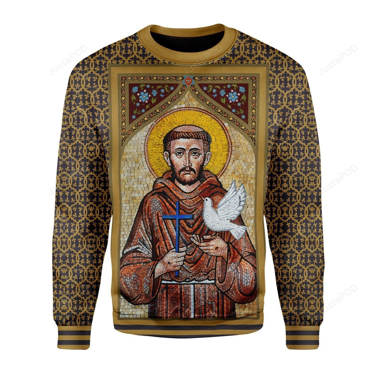 St Francis Of Assisi Ugly Christmas Sweater Adult 3D Funny Matching for family - Image 2