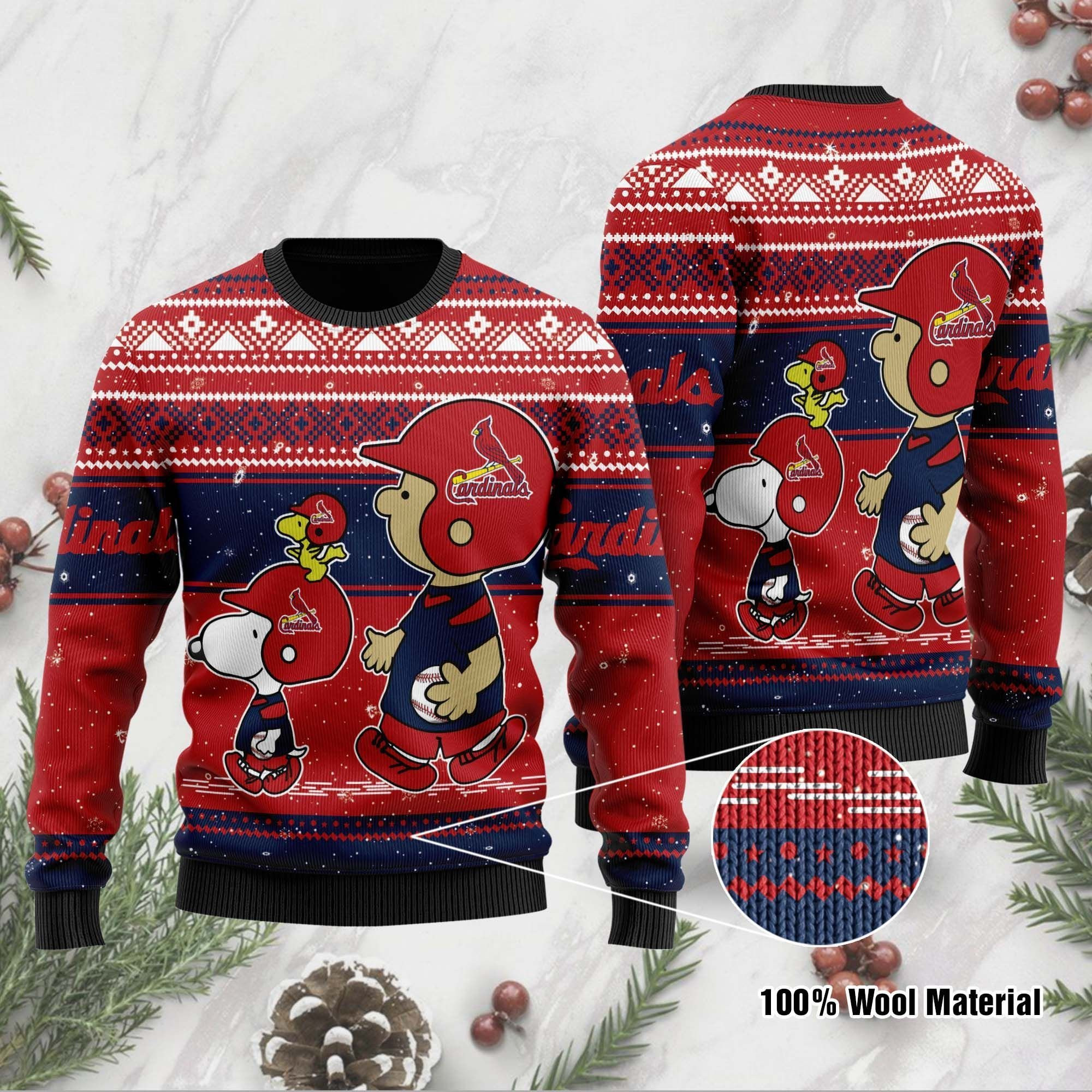 St Louis Cardinals Charlie Brown Snoopy Wear Football Jersey Ugly Christmas Sweater Adult 3D Funny Matching for family