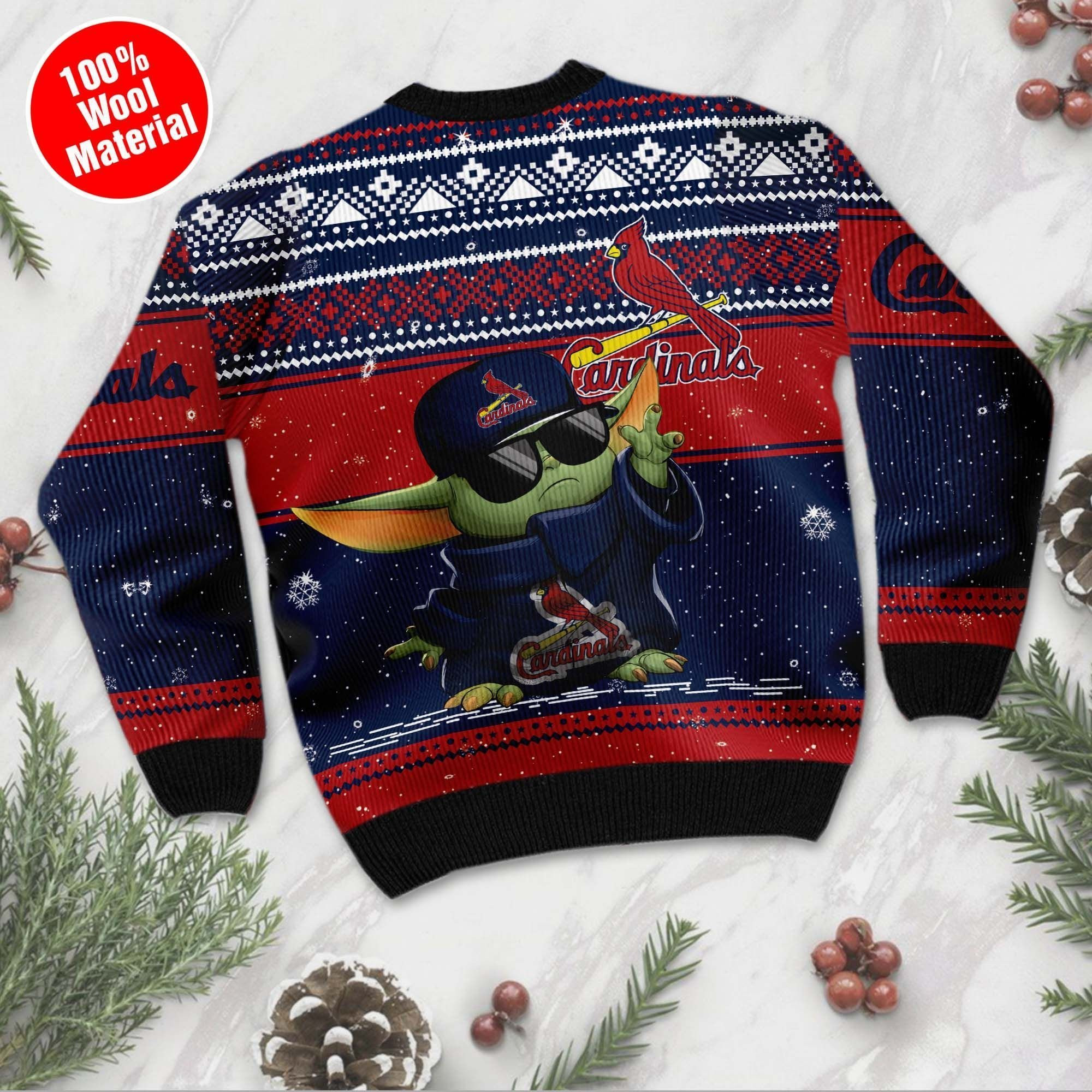 St Louis Cardinals Grogu Baby Yoda Hug Logo Ugly Christmas Sweater Adult 3D Funny Matching for family - Image 3