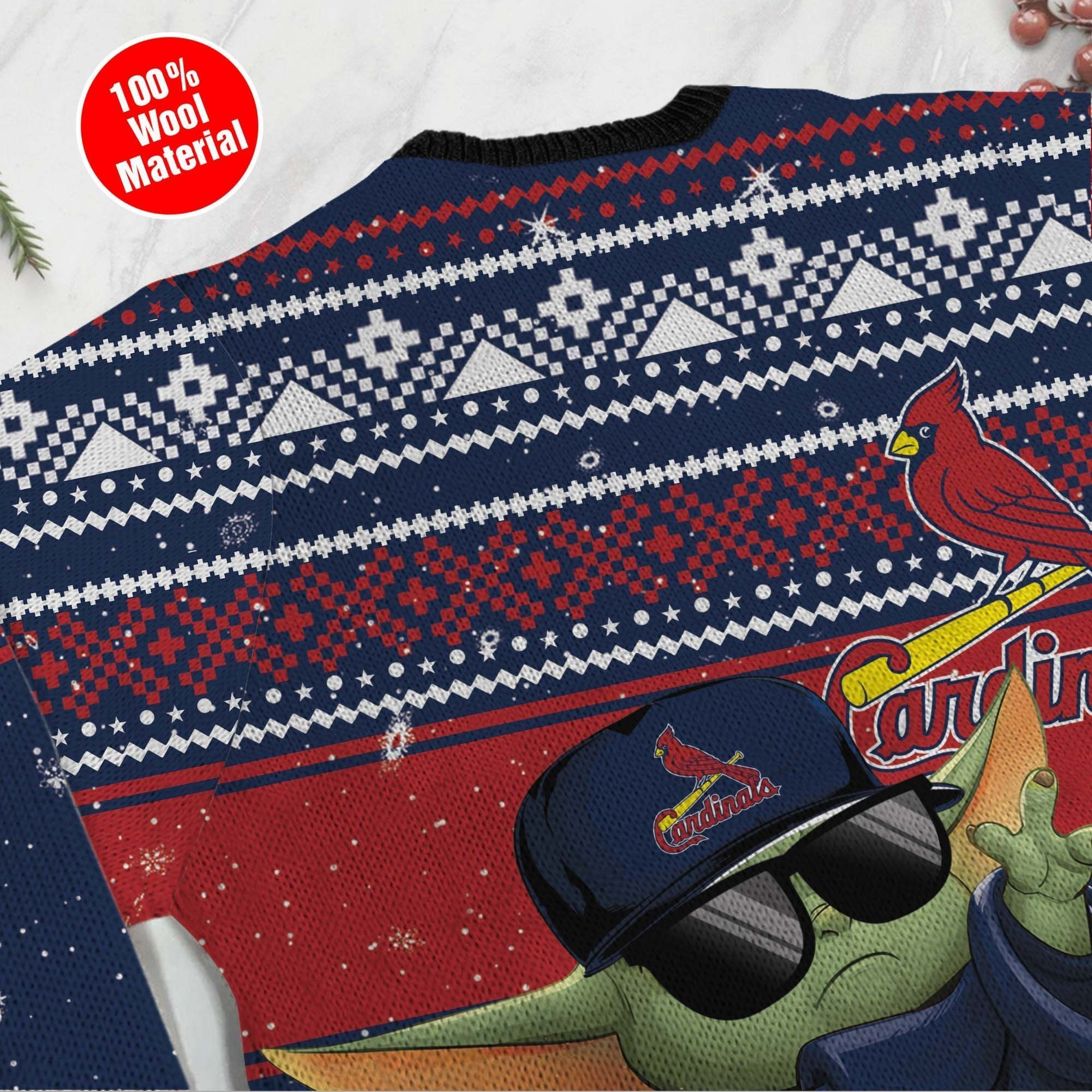 St Louis Cardinals Grogu Baby Yoda Hug Logo Ugly Christmas Sweater Adult 3D Funny Matching for family - Image 4