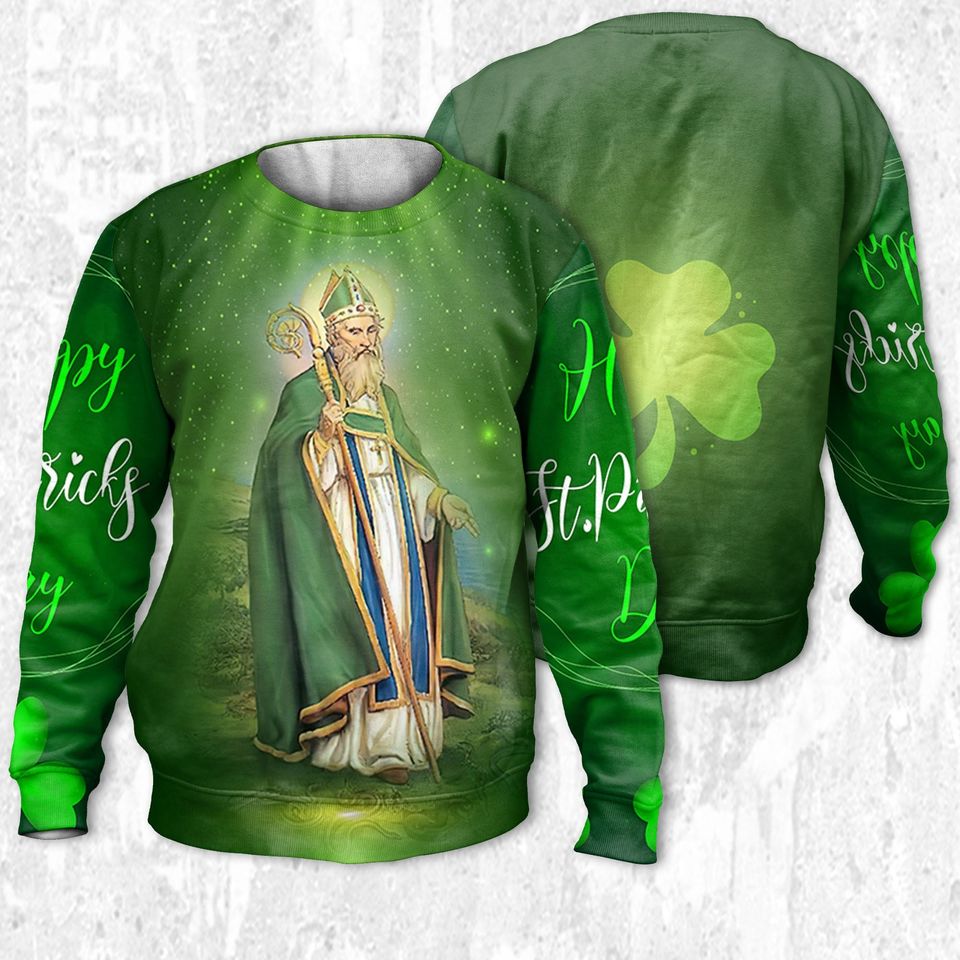 St Patrick Dark Green Sweatshirt, Distressed Custom Irish T-shirt 3D ,Vintage Shamrock Gr 3D Shirt