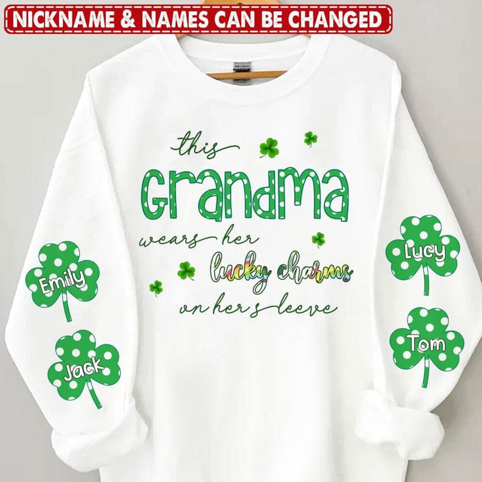 St Patrick's Day, Polka Dot This Grandma Mom Wears Her Lucky Charms On Her Sleeve Personalized 3D Sweatshirt