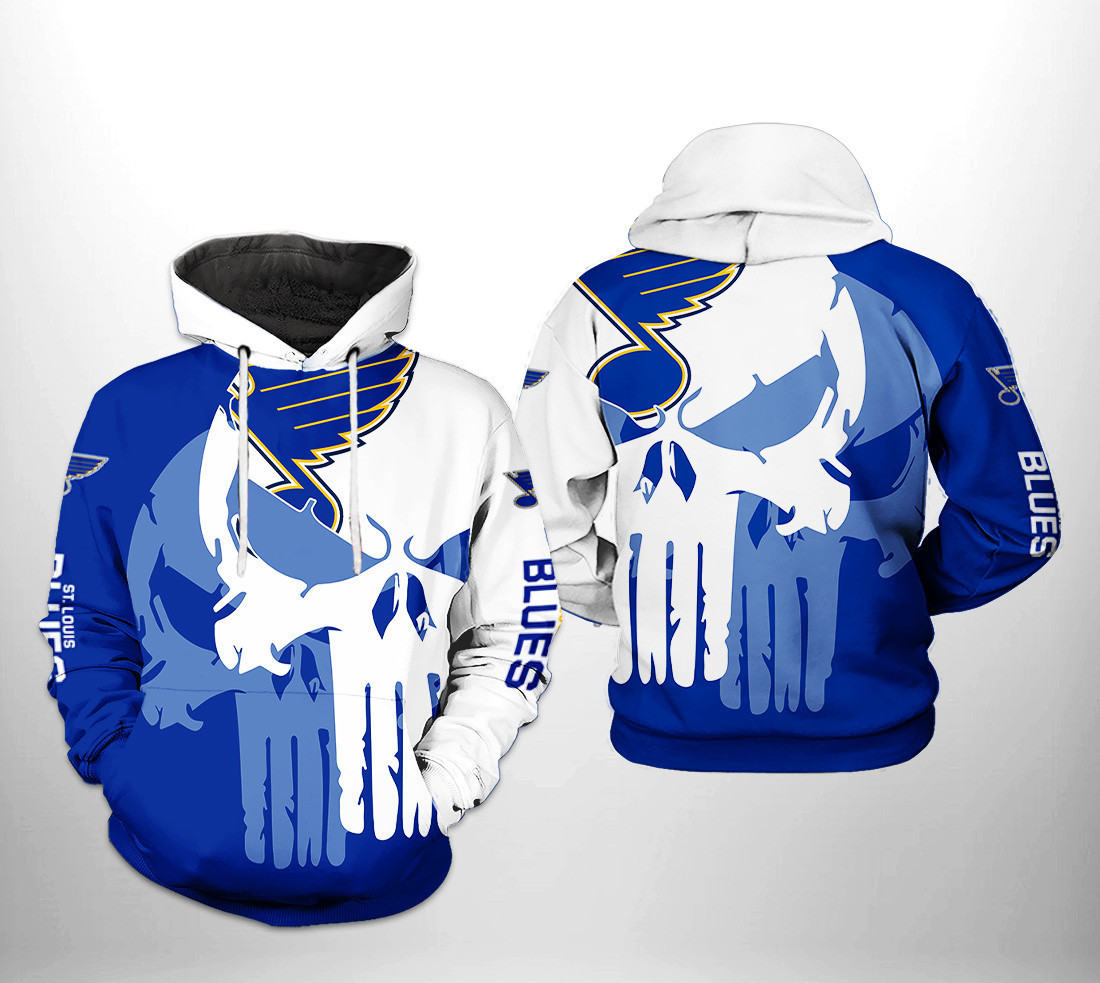 St. Louis Blues NHL Team Skull 3D All Over Print Hoodie, Zip Hoodie