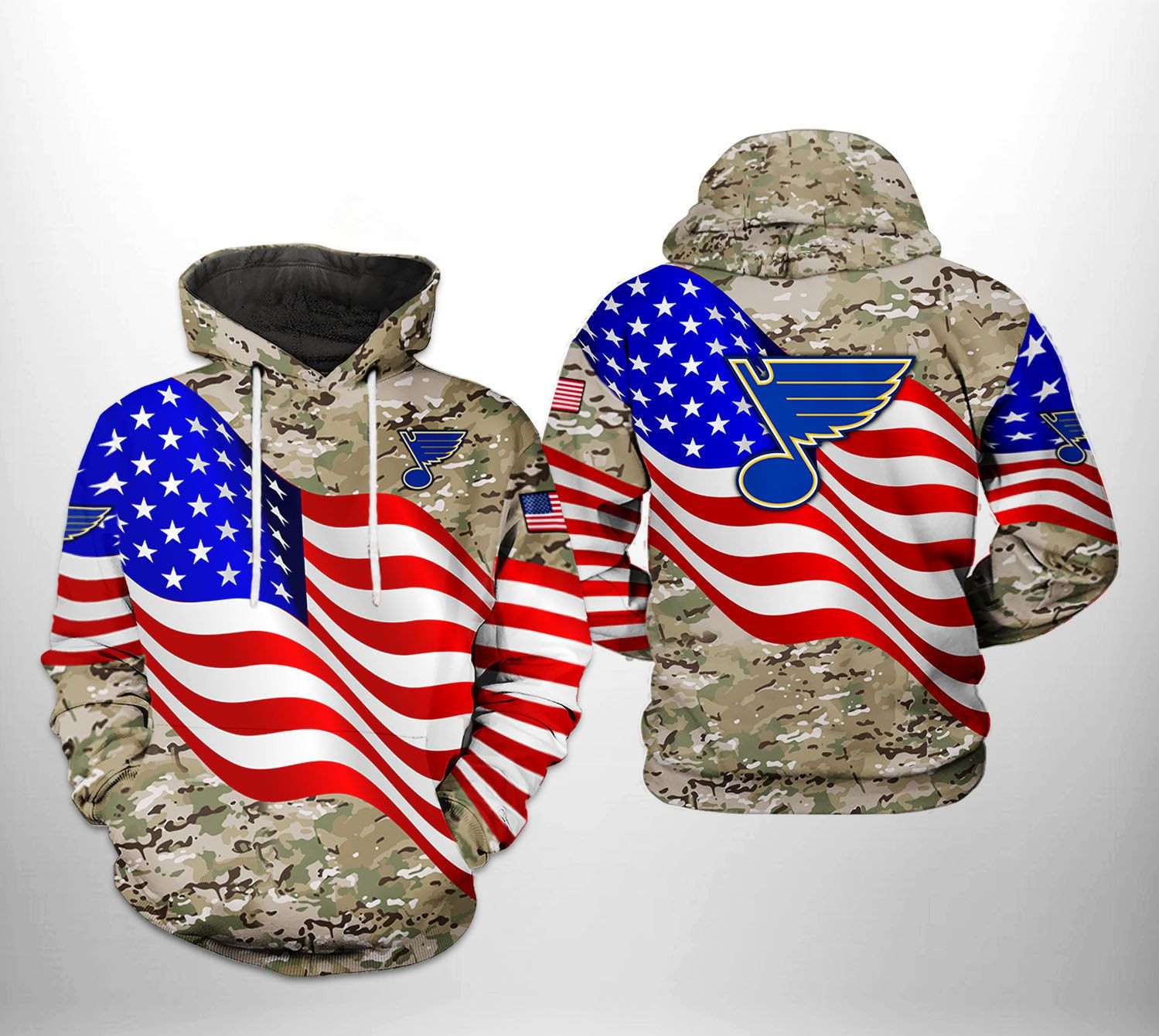 St. Louis Blues NHL US FLag Camo Veteran 3D All Over Print Hoodie, Zip Hoodie