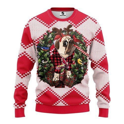 St. Louis Cardinals Pug Dog For Unisex Ugly Christmas Sweater Adult 3D Funny Matching for family
