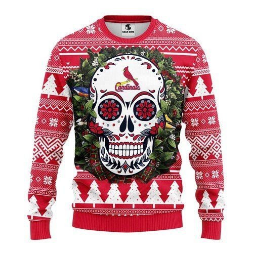 St. Louis Cardinals Skull Flower For Unisex Ugly Christmas Sweater Adult 3D Funny Matching for family