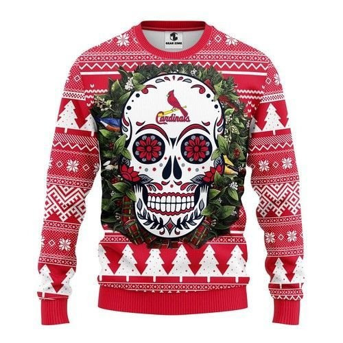 St. Louis Cardinals Skull Flower Ugly Christmas Sweater Adult 3D Funny Matching for family