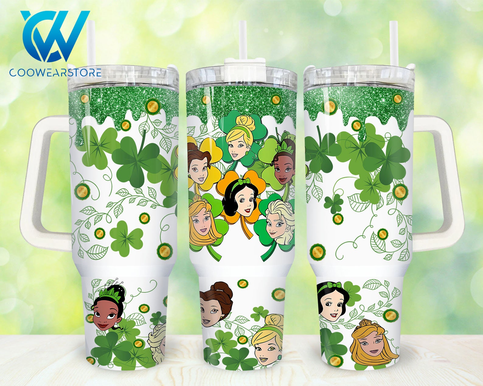 St. Patrickâ€™s Day Disney Princesses Cartoon Custom Stanley Cup 40 oz 30 oz Tumbler With HandleTVC2301861