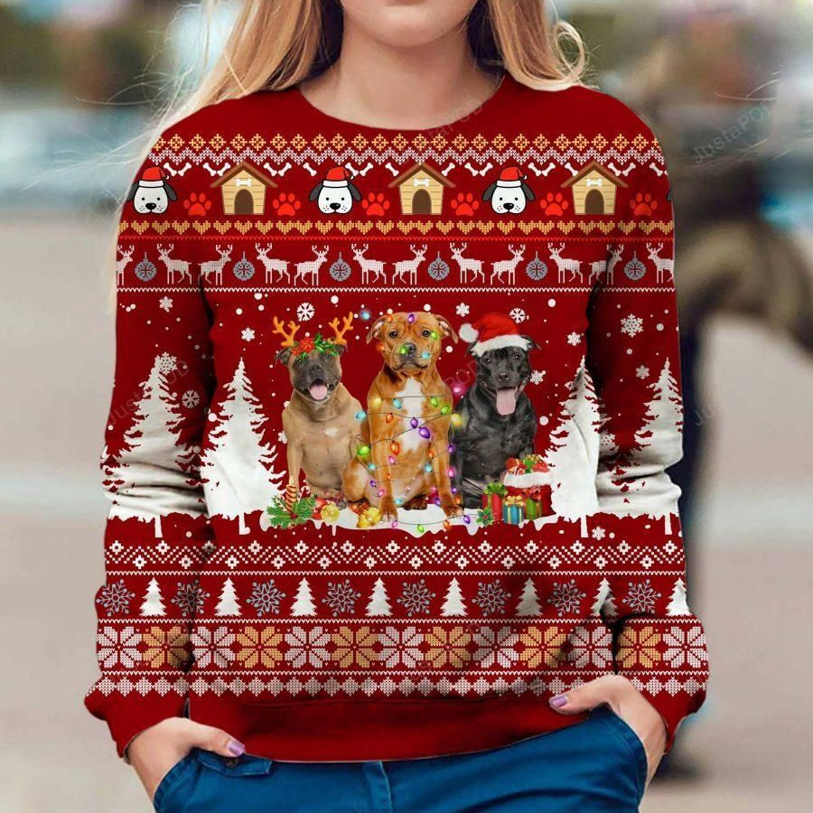 Staffordshire Bull Terrier Ugly Christmas Sweater Adult 3D Funny Matching for family