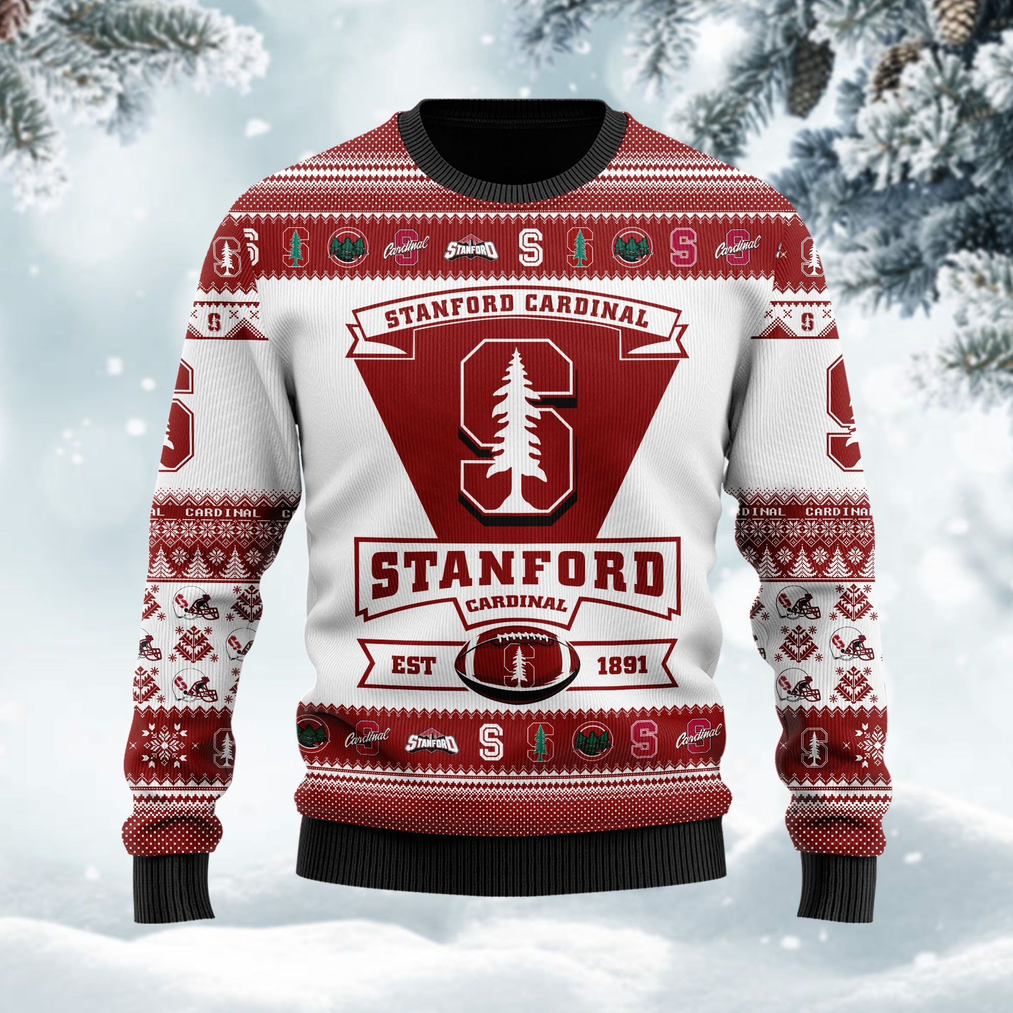 Stanford Cardinal Football Team Logo Custom Name Personalized Ugly Christmas Sweater Adult 3D Funny Matching for family - Image 2