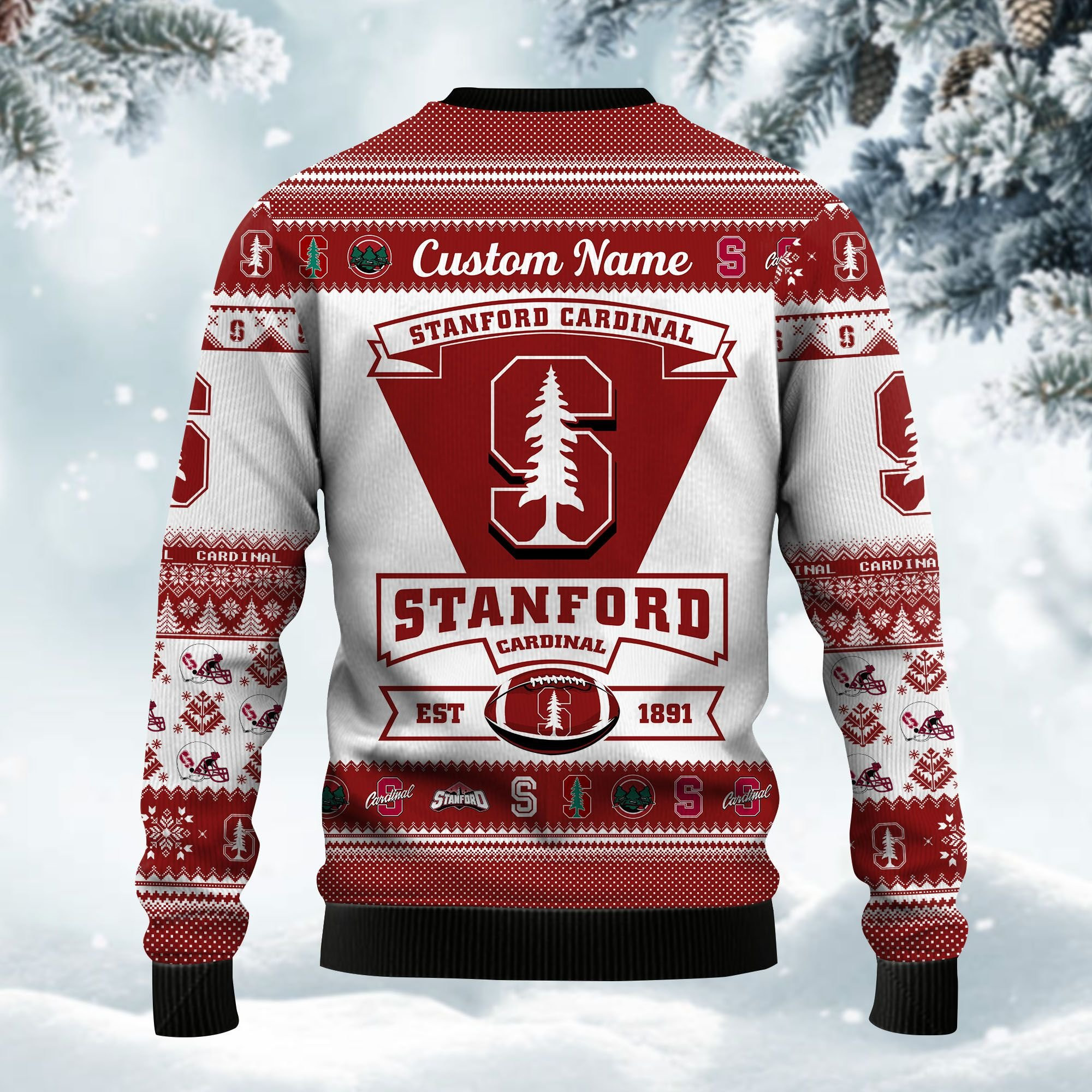 Stanford Cardinal Football Team Logo Custom Name Personalized Ugly Christmas Sweater Adult 3D Funny Matching for family - Image 3