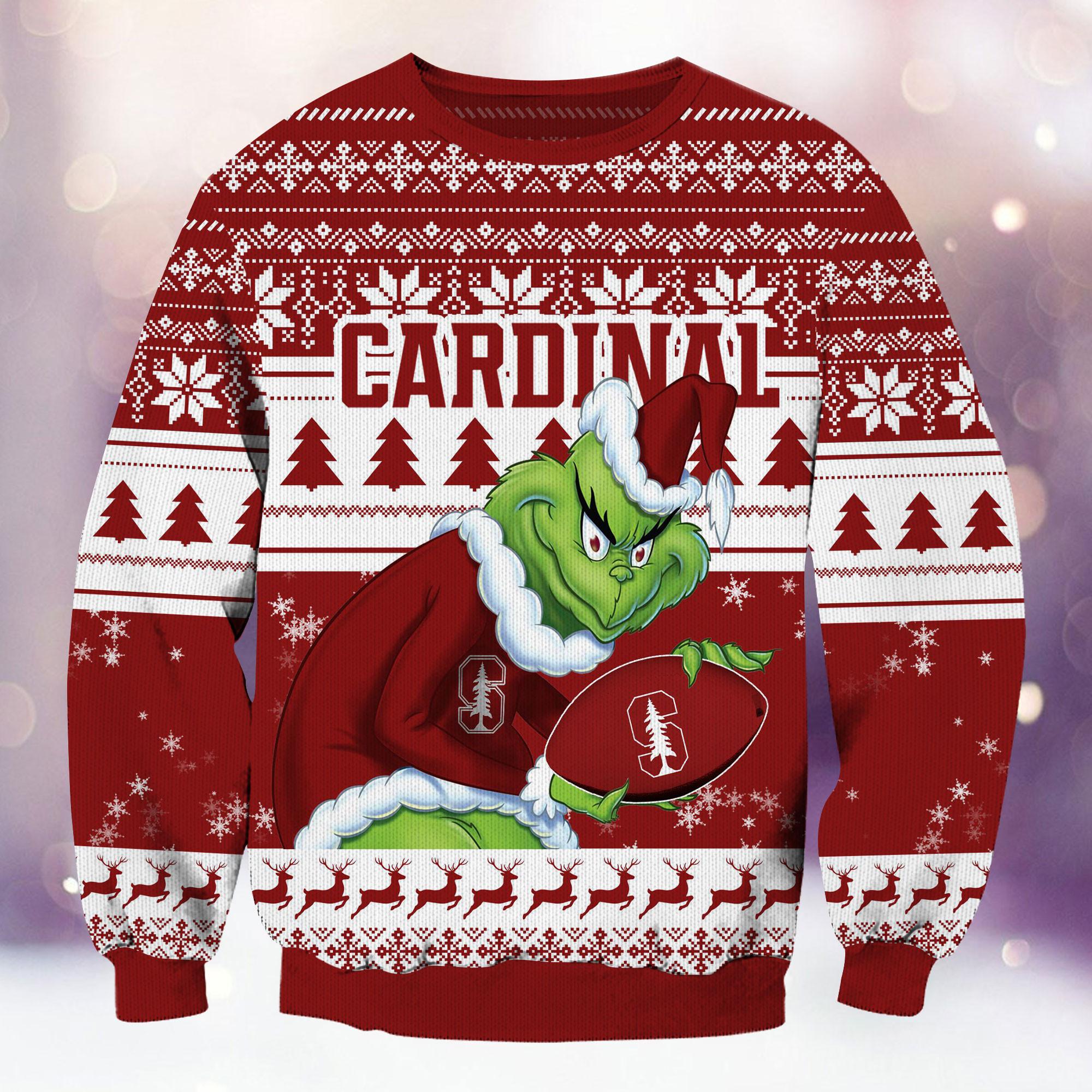 Stanford Cardinal Grinch Ugly Christmas Sweater Adult 3D Funny Matching for family - Image 2