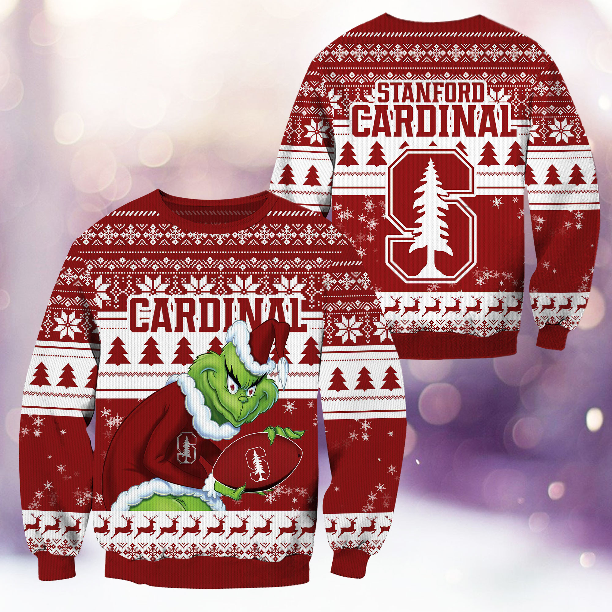Stanford Cardinal Grinch Ugly Christmas Sweater Adult 3D Funny Matching for family