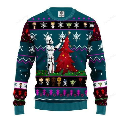 Star Wars And Tree Christmas For Unisex Ugly Christmas Sweater Adult 3D Funny Matching for family