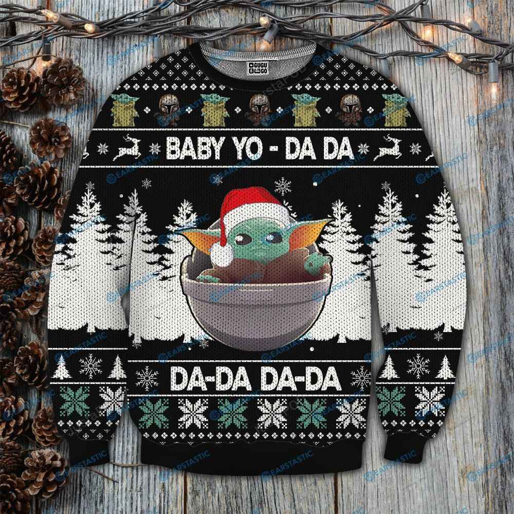 Star Wars Baby Yoda Da Da Da Ugly Christmas Sweater Adult 3D Funny Matching for family