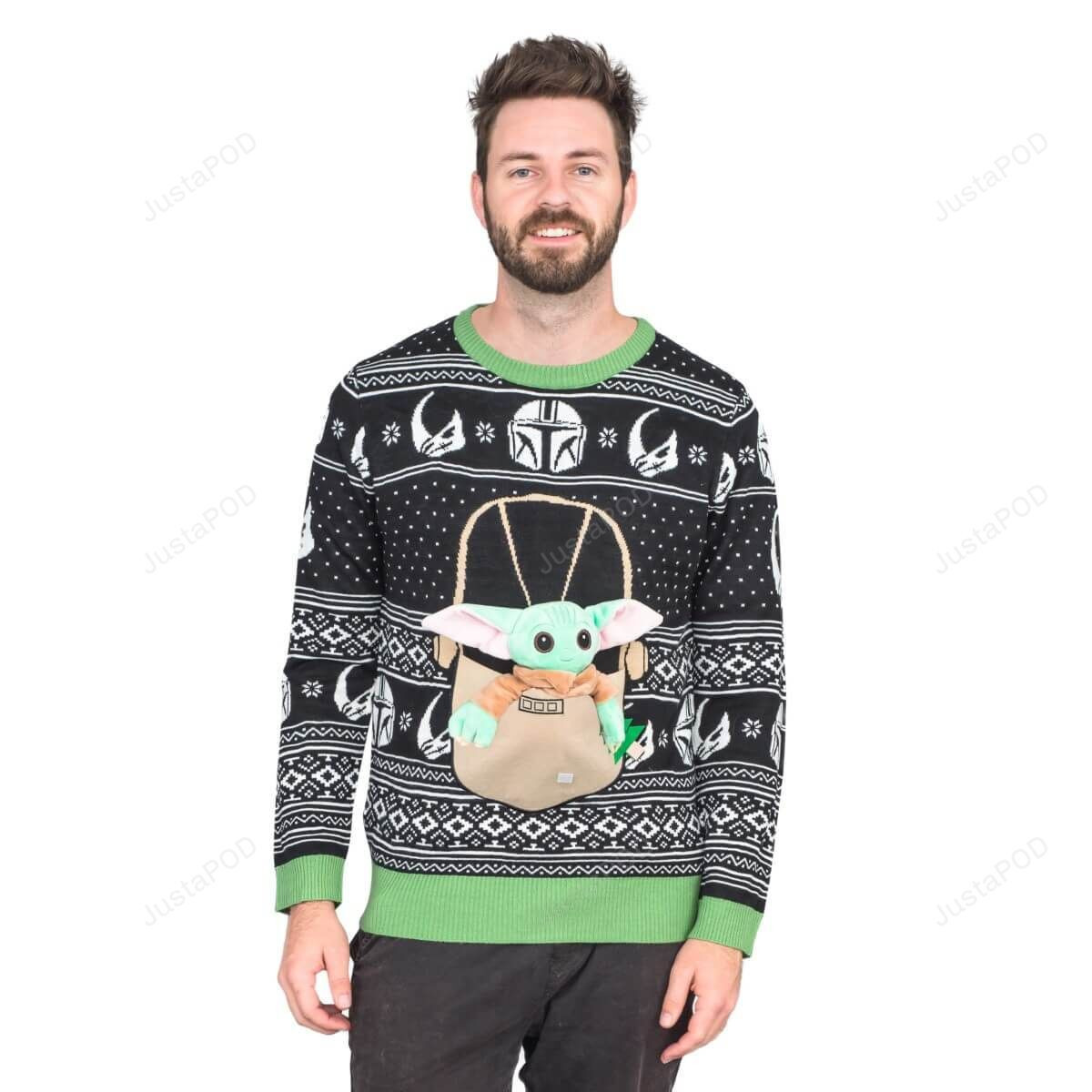 Star Wars Baby Yoda The Child Forces Trees Ugly Christmas Sweater Adult 3D Funny Matching for family