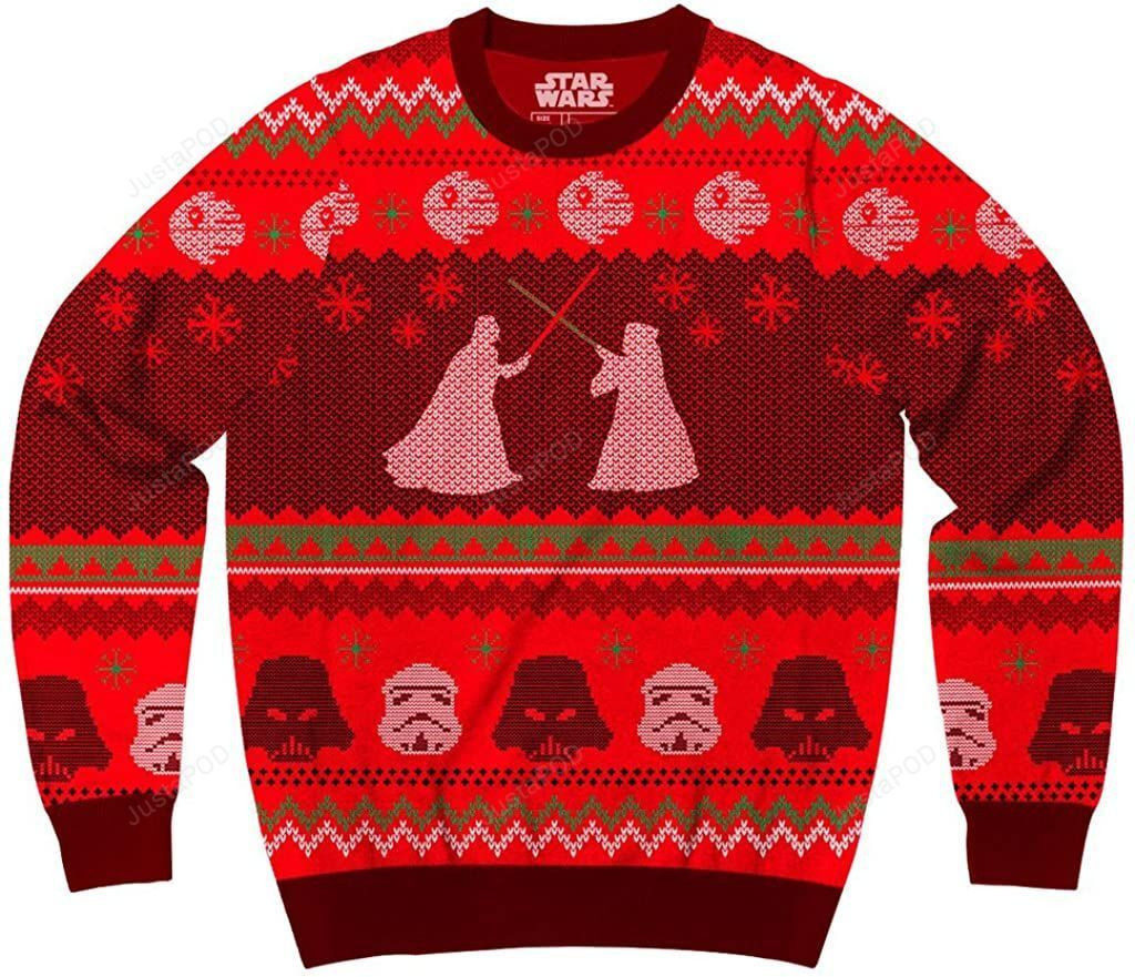 Star Wars Death Star Saber Showdown Adult Red Ugly Christmas Sweater Adult 3D Funny Matching for family