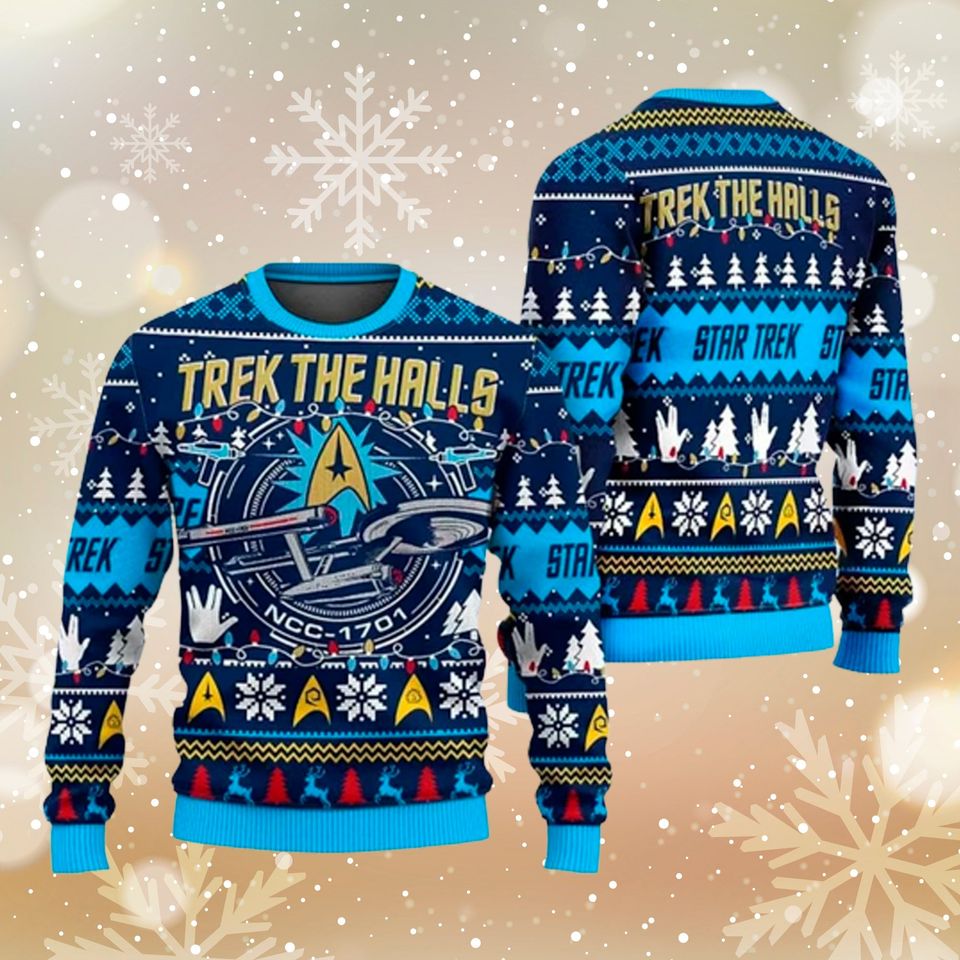 startrek2020 3D Ugly Christmas Sweater, Trek the Halls Ugly Sweatshirt