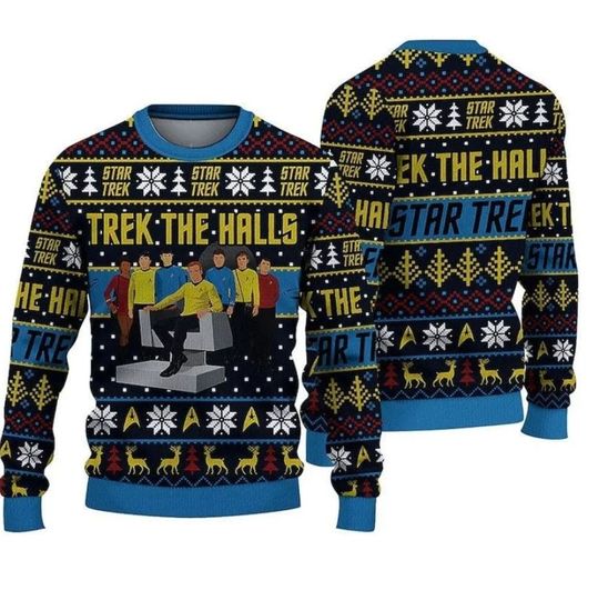 startrek2020 Ugly Sweater, Star Treks Trek The Halls Xmas Sweater - Image 4