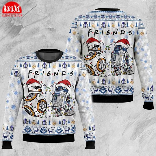 StarWars R2-D2 & BB-8 Friends Ugly Sweater, StarWars Christmas Ugly Sweatshirt, Xmas Holiday Gifts - Image 4