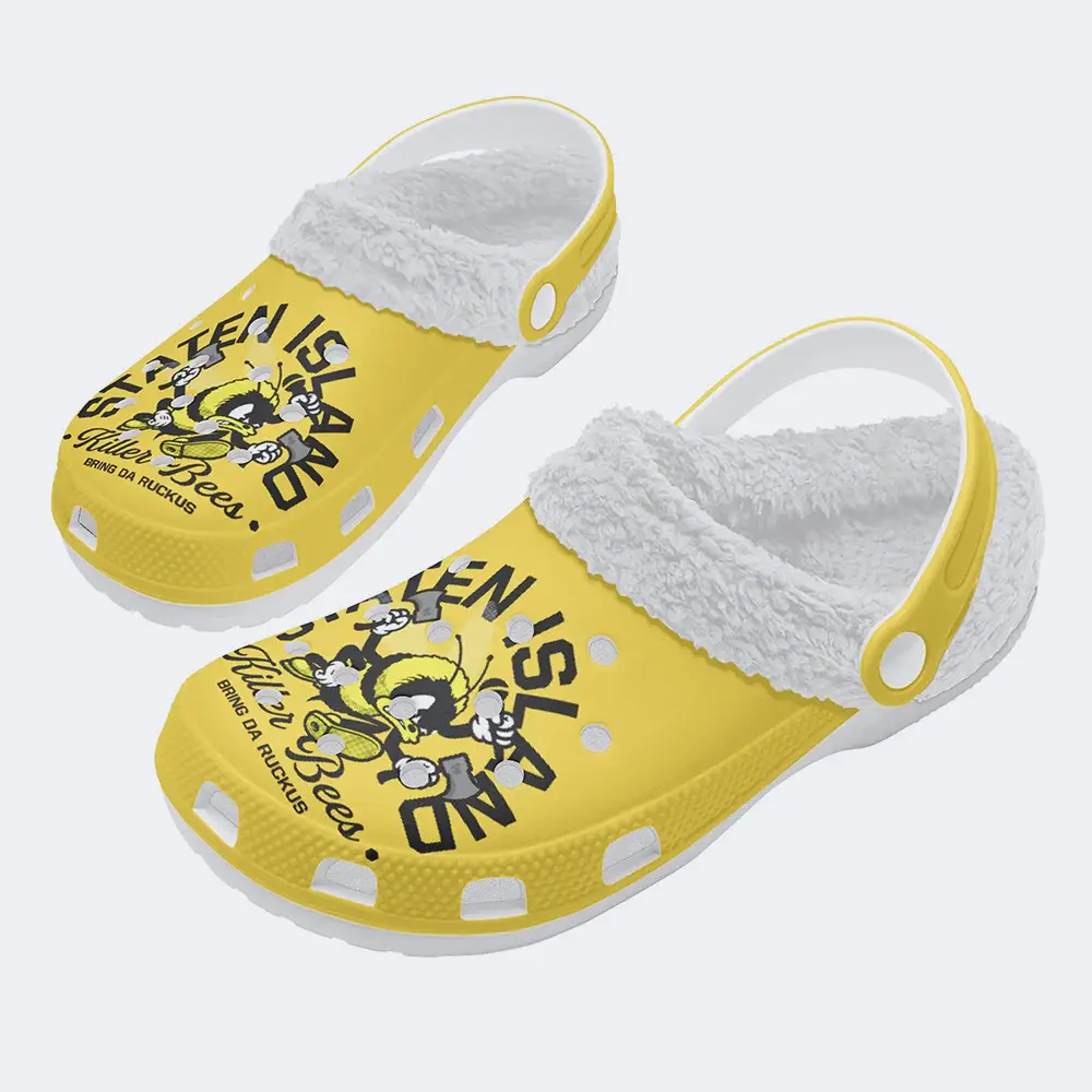 Staten Island Killer Bees Crocs Crocband Fleece Lined Clogs Shoes Comfortable For Men Women and Kids In Winter