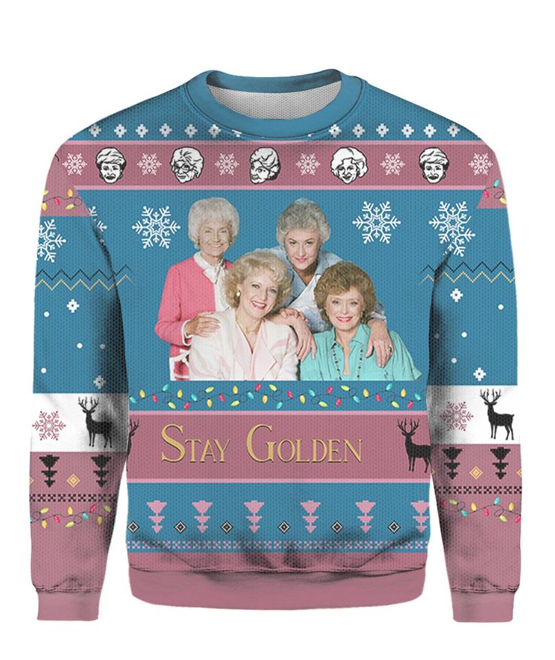 Stay Golden Ugly Christmas Sweater Over Print