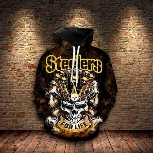 Steelers For Life King Skull Pittsburgh Steelers 3D All Over Print Hoodie, Zip Hoodie