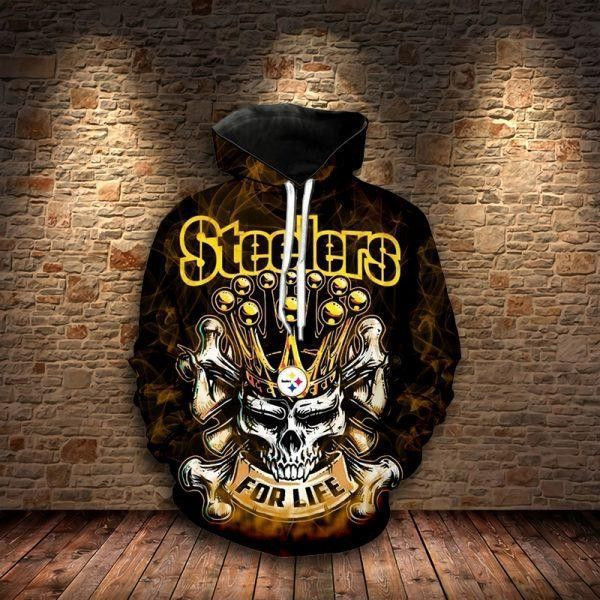 Steelers For Life King Skull Pittsburgh Steelers 3D All Over Print Hoodie, Zip Hoodie